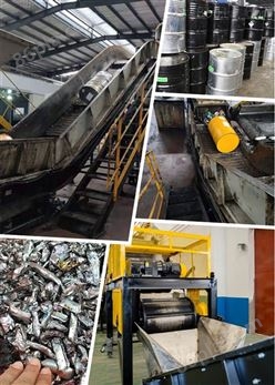 化工包装桶回收处置设备金属铁桶破碎清洗线
