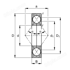 四点接触球轴承 QJ210-MPA, 根据 DIN 628-4 标准的主要尺寸，可分离，剖分内圈
